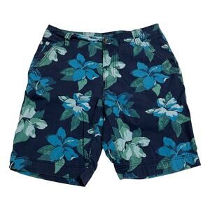 Mossimo Shorts Mens Size 32 Blue Chino Hawaiian Floral Flat Front 10" Inseam